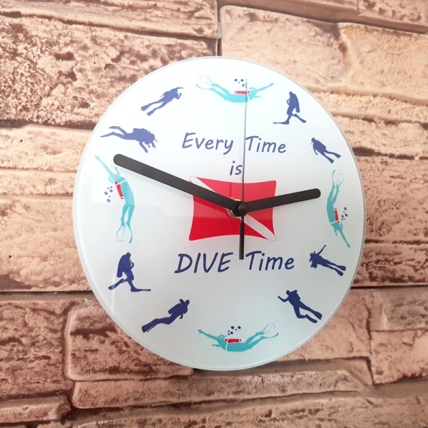 Wall glass clock scuba diving gift Ideas Dive Time