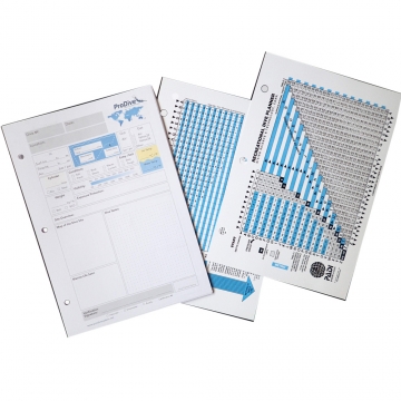 Log book pages with Recreational Dive Planner RDP Dive Table