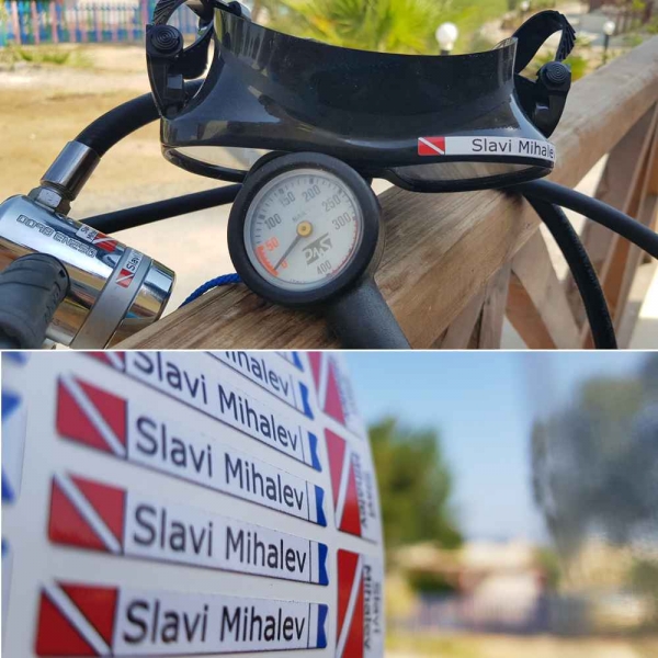 Personalized sticker for scuba diving gear black