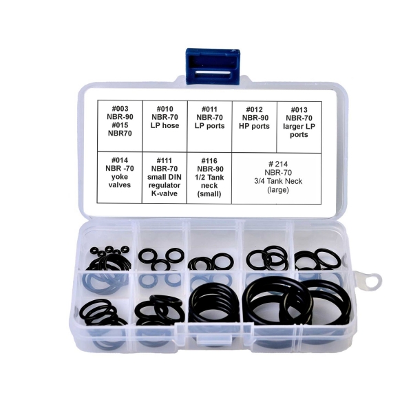 Dive oring kit for regulators, tanks, valves, and scuba equipment