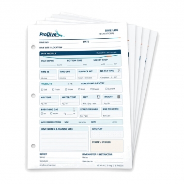 Dive Log Refill Pages – 100 Dives, 3-Hole – New Nitrox & SAC Design or Classic